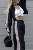 Casual Street Colorblock Patchwork Zipper Contrast Turndown Collar Long Sleeve Two Pieces