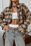 Casual Daily Plaid Distressed Contrast Turndown Collar Tops