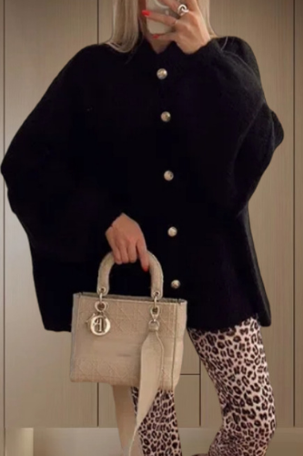 Casual Street Solid Color Distressed Buttons Weave Half A Turtleneck Outerwear