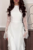 Elegant Solid Color Patchwork Stringy Selvedge Half A Turtleneck Irregular Dresses
