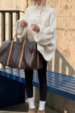 Casual Street Solid Color Distressed Buttons Weave Half A Turtleneck Outerwear