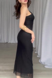 Sexy Solid Color Patchwork Sloping Shoulder One Step Skirt Dresses
