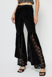 Casual Daily Solid Color Lace Patchwork Mid Waist Speaker Solid Color Bottoms