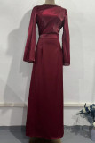 Elegant Solid Color Ruched O Neck One Step Skirt Dresses