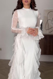 Elegant Solid Color Patchwork Stringy Selvedge Half A Turtleneck Irregular Dresses