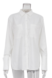 Casual Street Solid Color Pocket Buttons Turndown Collar Tops