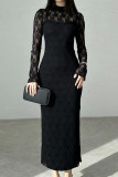 Elegant Solid Color Lace O Neck Wrapped Skirt Dresses