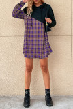 Casual Daily Plaid Draw String Patchwork Contrast Hooded Tops