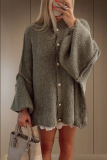 Casual Street Solid Color Distressed Buttons Weave Half A Turtleneck Outerwear