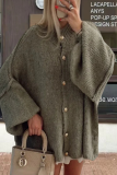 Casual Street Solid Color Distressed Buttons Weave Half A Turtleneck Outerwear