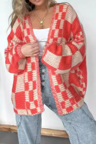 Casual Street Plaid Weave Contrast V Neck Outerwear