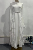 Elegant Solid Color Patchwork Stringy Selvedge Half A Turtleneck Irregular Dresses