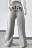 Casual Daily Letter Print Draw String Pocket Loose High Waist Wide Leg Positioning Print Bottoms