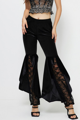 Casual Daily Solid Color Lace Patchwork Mid Waist Speaker Solid Color Bottoms