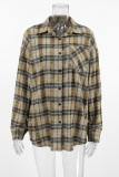 Casual Daily Plaid Distressed Contrast Turndown Collar Tops