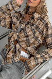 Casual Daily Plaid Distressed Contrast Turndown Collar Tops
