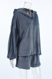 Casual Street Solid Color Lace Up Zipper Hooded Long Sleeve Two Pieces