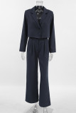 Casual Business Wear Solid Color Pocket Buttons Turn-back Collar Long Sleeve Two Pieces