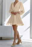 Daily Solid Color Buttons V Neck A Line Dresses