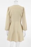 Daily Solid Color Buttons V Neck A Line Dresses