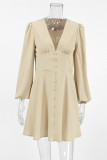 Daily Solid Color Buttons V Neck A Line Dresses