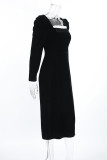 Celebrities Elegant Solid Color Ruffle Contrast Square Neck Wrapped Skirt Dresses