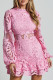 Sexy Solid Color Hollow Out Ruffle Mesh Mandarin Collar Lace Dress Dresses