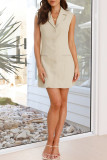 Sexy Solid Color Pocket Buckle Wrapped Skirt Dresses