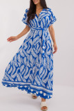 Casual Vacation Leaf Print Lace Up V Neck A Line Dresses