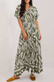 Casual Vacation Leaf Print Lace Up V Neck A Line Dresses