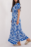 Casual Vacation Leaf Print Lace Up V Neck A Line Dresses