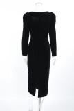 Celebrities Elegant Solid Color Ruffle Contrast Square Neck Wrapped Skirt Dresses