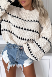 Casual Striped Print Weave Contrast O Neck Tops