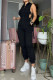 Sexy Street Solid Color Hollow Out Zipper Turndown Collar Regular Jumpsuits