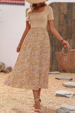 Daily Elegant Floral Print Patchwork Potholes Square Neck A Line Dresses