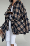Casual Plaid Pocket Buttons Contrast Turndown Collar Tops