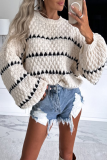 Casual Striped Print Weave Contrast O Neck Tops