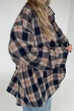 Casual Plaid Pocket Buttons Contrast Turndown Collar Tops