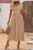 Daily Elegant Floral Print Patchwork Potholes Square Neck A Line Dresses