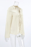 Sexy Solid Color Lace Up Turndown Collar Tops