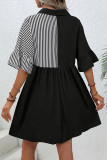 Casual Stripe Patchwork Contrast Turndown Collar A Line Short Sleeve Dress