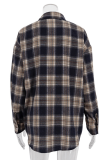 Casual Plaid Pocket Buttons Contrast Turndown Collar Tops