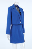Casual Daily Solid Color Buttons Slit Turn-back Collar Long Sleeve Two Pieces