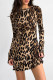 Sexy Leopard Print Lace Up Backless Contrast O Neck Wrapped Skirt Dresses