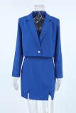 Casual Daily Solid Color Buttons Slit Turn-back Collar Long Sleeve Two Pieces