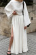 Casual Solid Color Slit Ruched O Neck Long Sleeve Two Pieces