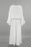 Casual Solid Color Slit Ruched O Neck Long Sleeve Two Pieces