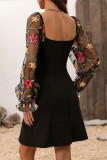 Sexy Vacation Flowers Embroidered Square Neck A Line Dresses