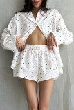 Casual Daily Love Print Buttons Slit Turndown Collar Long Sleeve Two Pieces