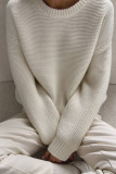 Casual Daily Solid Color Weave O Neck Tops